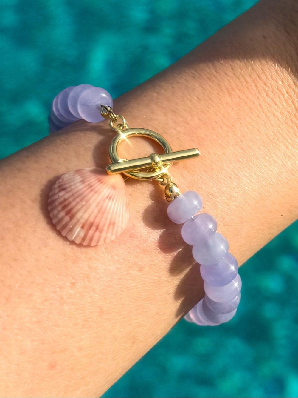 Lavender Bead Toggle Bracelet with Shell Charm